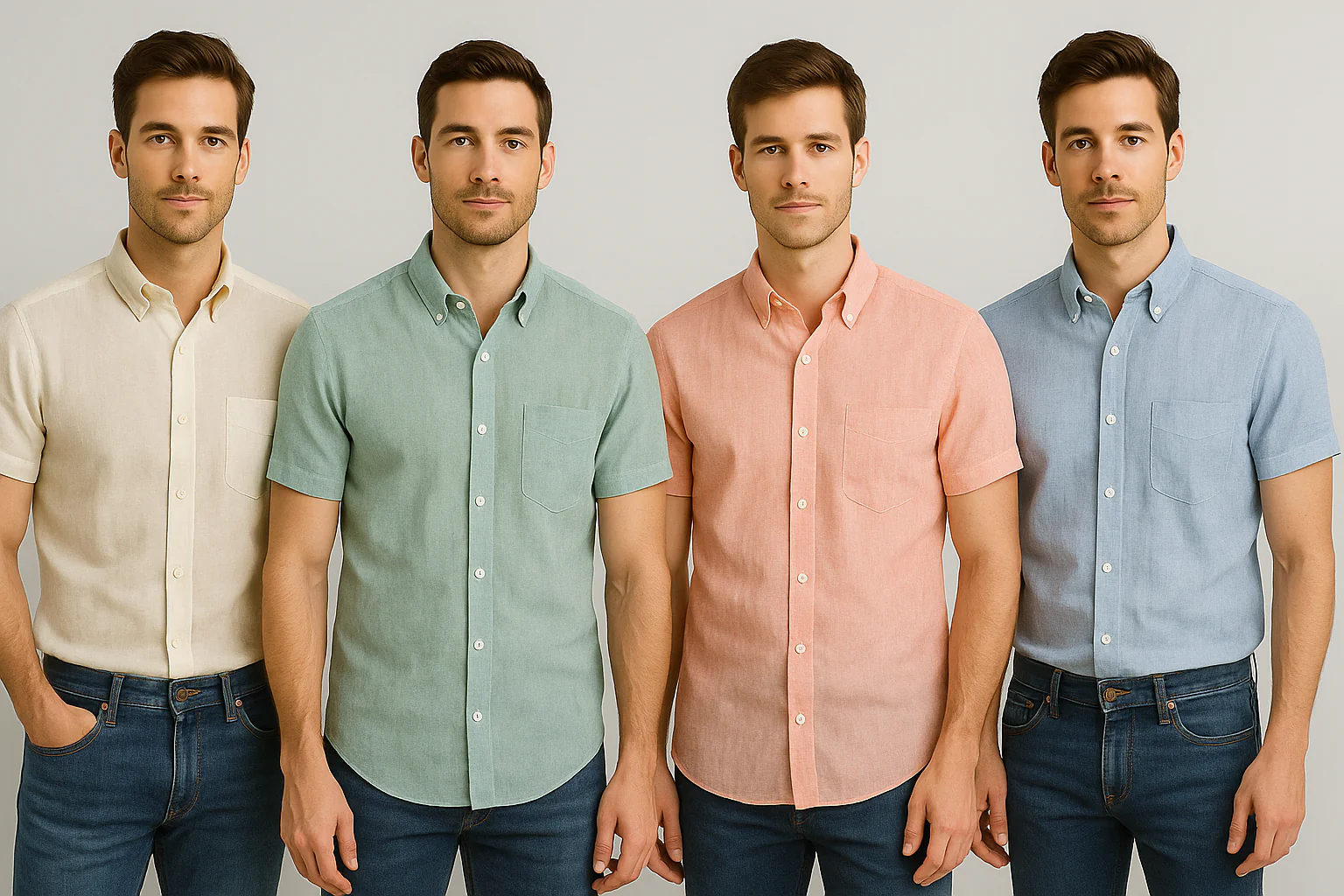 Men's Half Sleeves Cotton Linen Shirts (Pack Of 4)